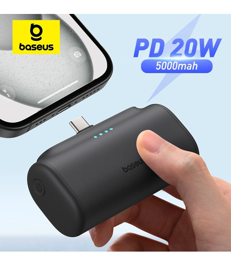 Baseus 5000mAh 20W Power Bank Built-In USB-C – No Cable Needed, Pocket Size, Fast Charge, Black