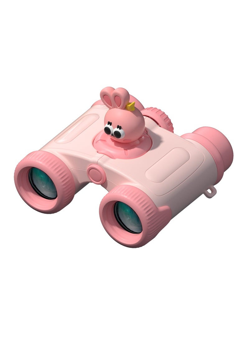 Pink children's binoculars with a cartoon character on a white background