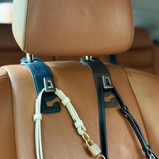 Maxwell Car Headrest Hook Swift Hook for Back Organizer Suitable for Handbags Groceries Coat Compatible with all Automobile Durable Premium Leather Easy installation Foldable (Beige)Car AccessoriesPremium Leather Construction: Crafted from high-quality, d