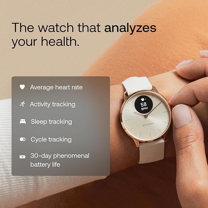 Withings ScanWatch Light - Hybrid Smart Watch, Heart Rate Monitoring, Fitness Tracker, Cycle Tracker, Sleep Monitoring
