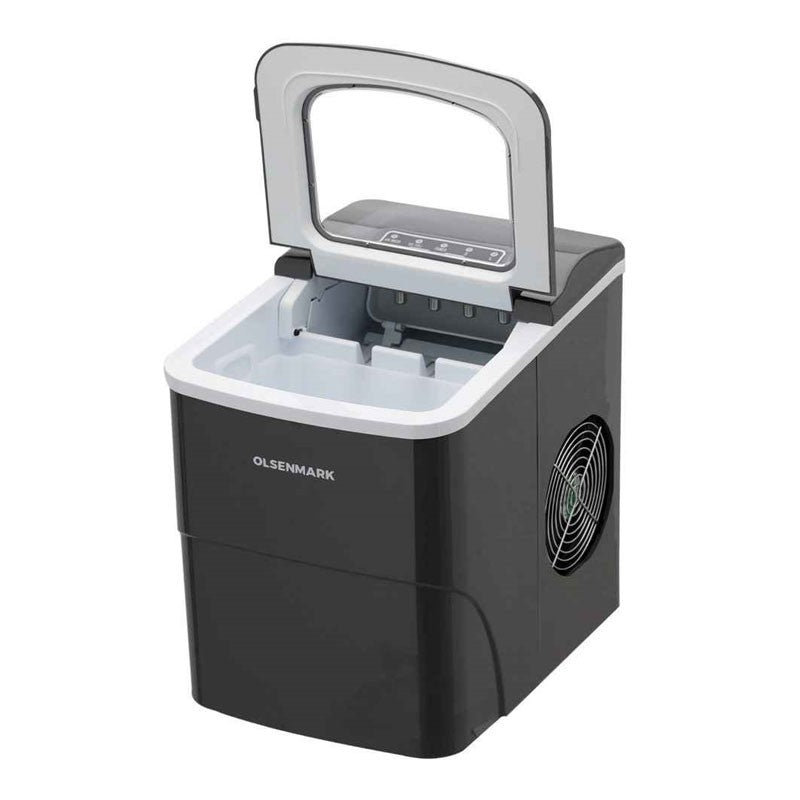 Olsenmark Ice Maker With Plug Drain, High Speed Fan, Bullet Shaped Ices Includes Basket And Scoop, Compact And Wide Use, Perfect For Home, Restaurants, Outdoor Parties, Camps 100 W OMIM2496LR Black