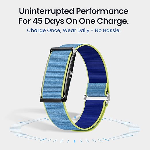 Pebble Qore PFB94 Fitness Band – 45-Day Battery Life, 100+ Sports Modes, Heart Rate, SpO2, Stress, Sleep Tracking, OneKey Measurement, Smart Notifications, No Subscription, Nylon Strap
