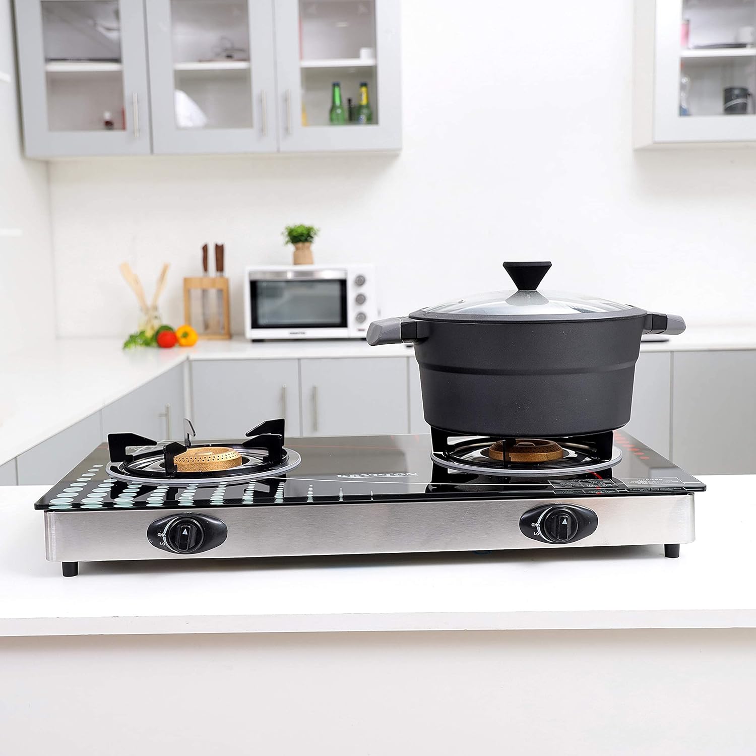 Krypton Gas Cooker - Stainless Steel Frame and Tray KNGC6002NKitchen AppliancesKrypton gas cooker is fuel-efficient cast iron burner that is suited buddy in case of heavy, routine and tough cooking. Designed with a tough 8mm glass top, accessorized with s