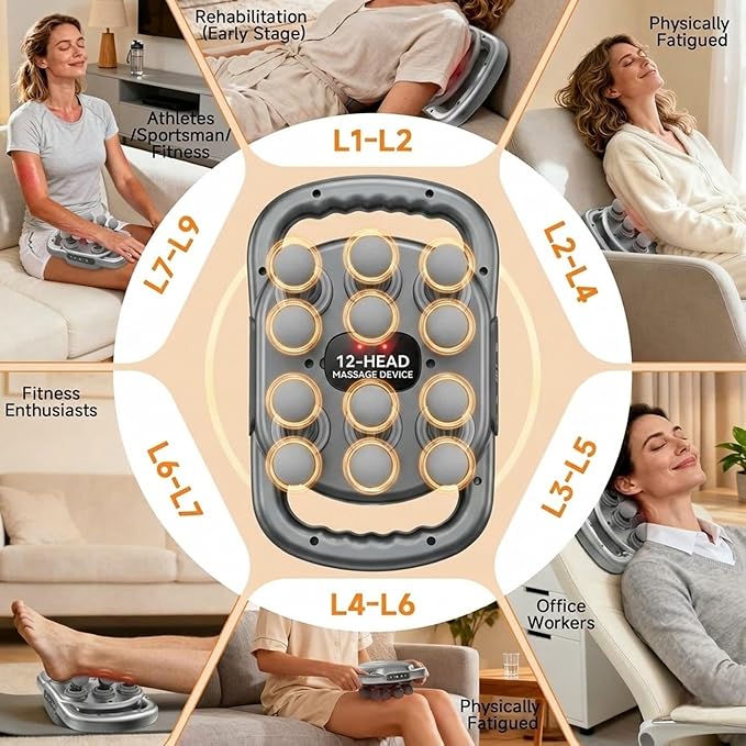 Massage Gun Deep Tissue – 12 Heads, 9 Levels, 9 Modes, Cordless Percussion Massager Full Body