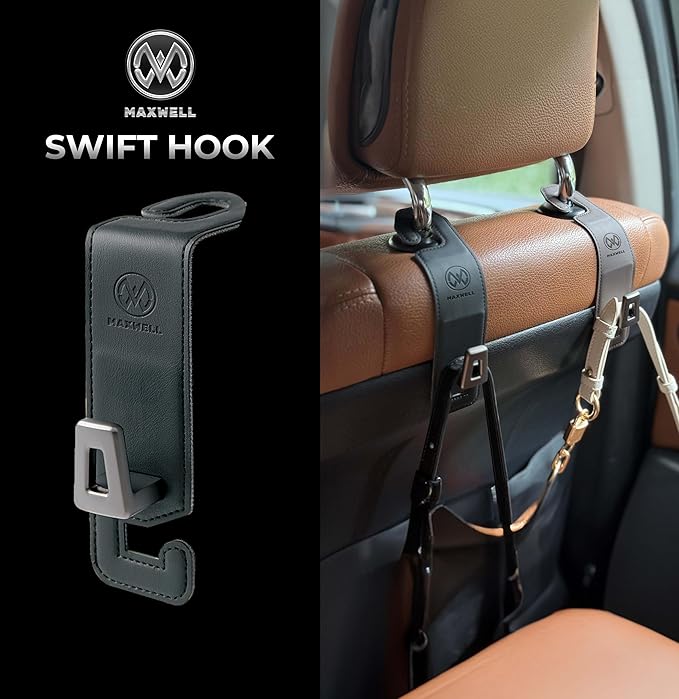 Maxwell Car Headrest Hook Swift Hook for Back Organizer Suitable for Handbags Groceries Coat Compatible with all Automobile Durable Premium Leather Easy installation Foldable (Beige)Car AccessoriesPremium Leather Construction: Crafted from high-quality, d