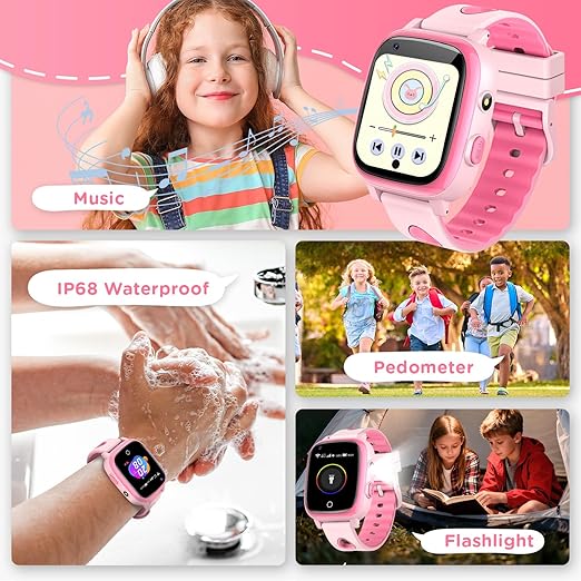 2026 4G Kids Smart Watch with Video Call & GPS – IP68 Waterproof Smartwatch for Boys & Girls, SOS, Voice Chat, School Mode - Pink