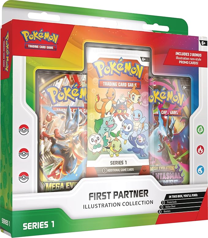 Pokémon TCG: First Partner Illustration Collection—Series 1 – Kanto/Sinnoh/Alola Starters, 3 Promo Cards, Pokémon 30th