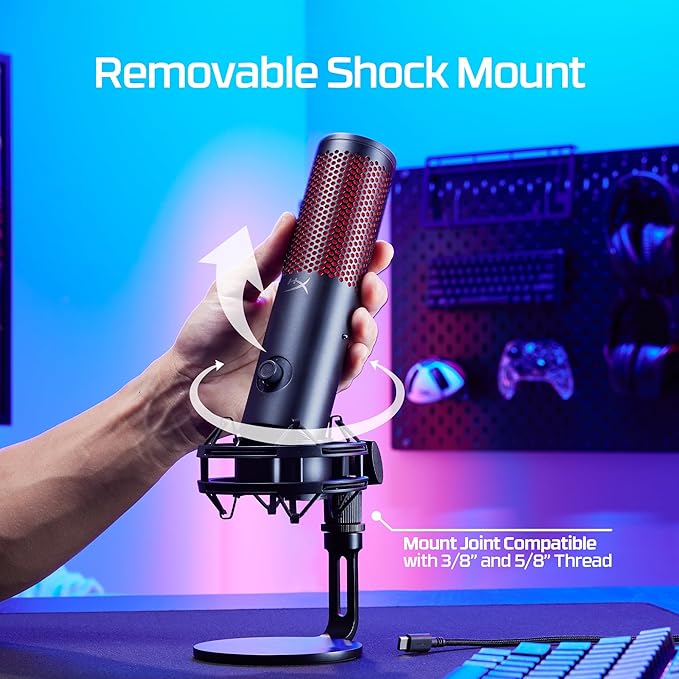 HyperX QuadCast 2 USB Microphone – 24-bit/96kHz, 4 Polar Patterns, Tap-to-Mute, Shock Mount, PC/PS5/PS4