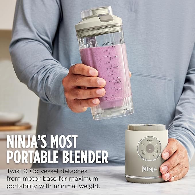 Ninja Blast Max Portable Personal Blender BC251GY – Cordless, Twist & Go, Smoothie, Blend, Ice Crush, 3 Programs, 22oz Leakproof Removable Vessel, Dishwasher Safe, Grey