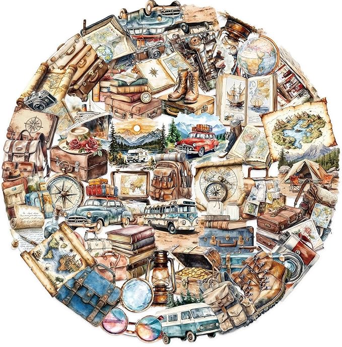 Vintage Travel Vinyl Stickers – 50pcs Retro Waterproof Luggage & Laptop Decals