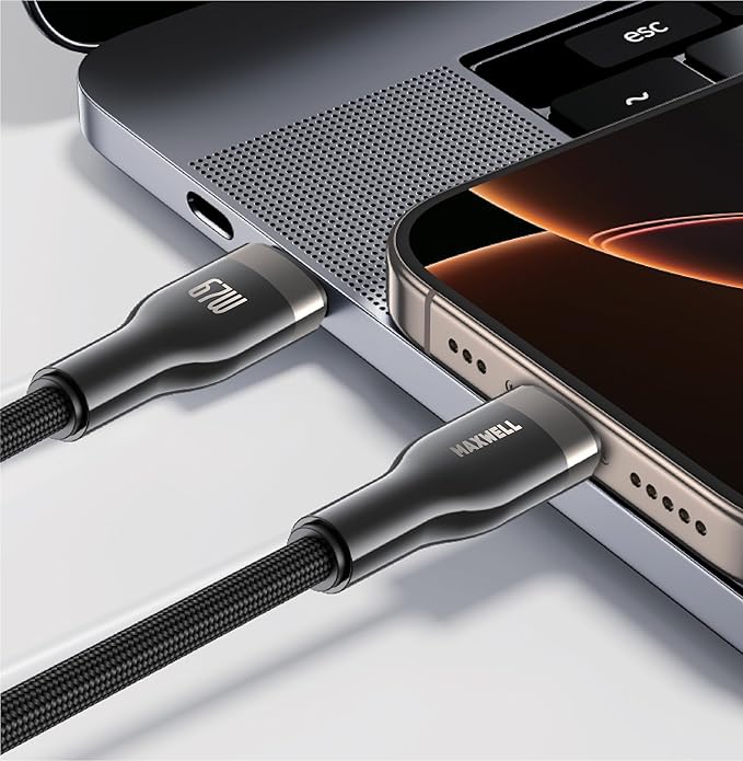 Maxwell Turbo Line Series Cable USBC to USBC 67W Fast Charging (1.2Meter) Compatible with iPhone 16 Pro Max Samsung S25 15 Pro Max 67W Fast Charging and Data Transmission Nylon Braided CableMobile AccessoriesBrand Maxwell Connector type USB Type C Cable t