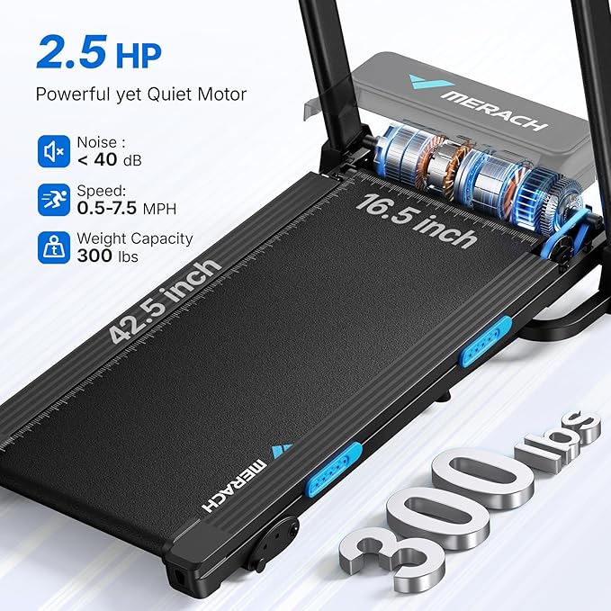 MERACH Foldable Treadmill with Incline – 0.8–12 km/h, 120kg, Wide Belt, Heart Rate, LED, Fitness App