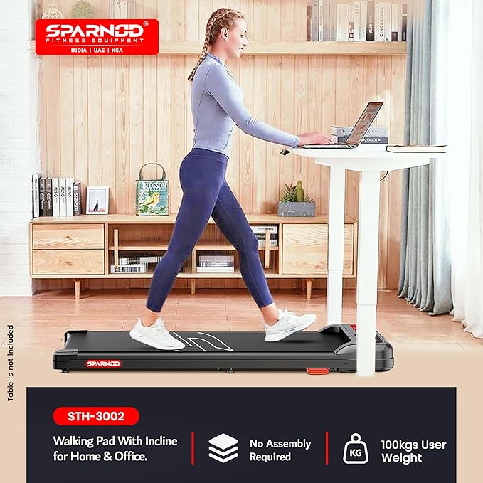 Sparnod Fitness Walking Pad Treadmill 2.5 HP – Compact Under Desk Treadmill 1–6 km/h, LED Display, Shock Absorption, Foldable Slim Design,  STH 3002 (Plus / Advanced)