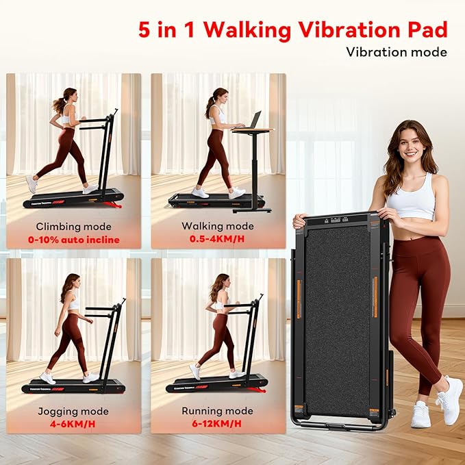 Sperax Walking Vibration Pad – 4-in-1, 10% Incline, 2.5HP, 150kg, App + Remote, Under-Desk Treadmill