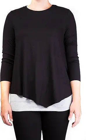 Mama Basic - Double Layer Maternity & Nursing Top  -  Black And Gray Small