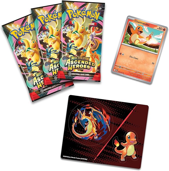 Pokémon TCG: Mega Evolution—Ascended Heroes Tech Sticker Collection – Charmander or Gastly Foil Promo + Tech Stickers + 3 Packs