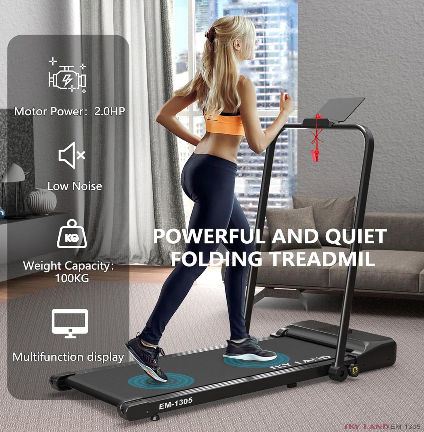 SKY LAND EM-1305 Walking Pad Treadmill | 2HP Foldable Under Desk Treadmill, Up to 12 km/h