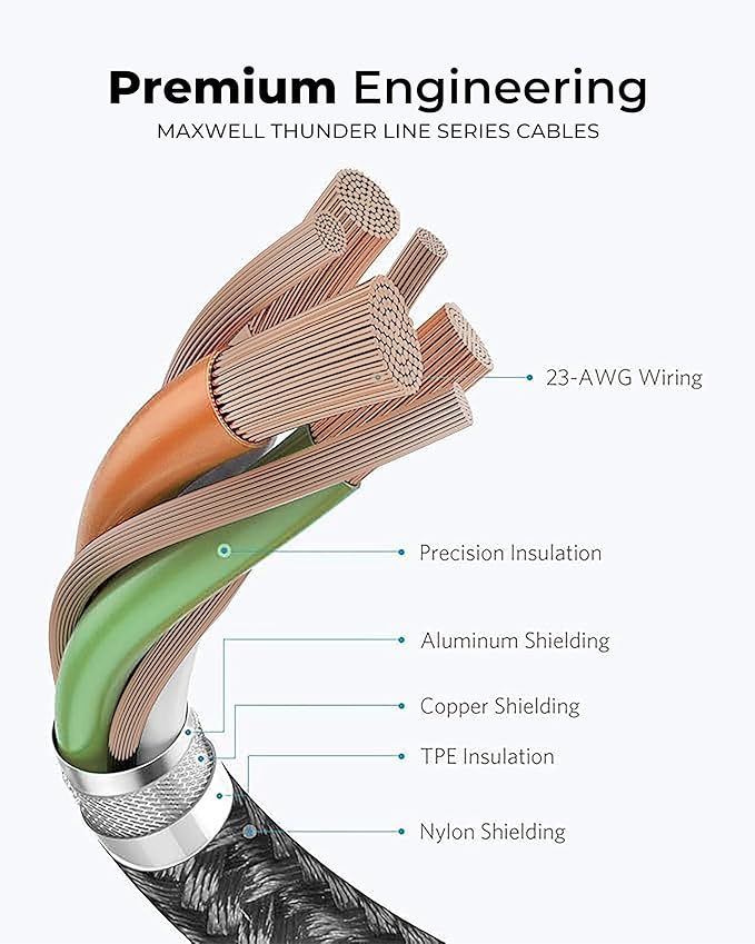 Maxwell Thunder Line Series Cable Fast Charging USBA Compatible with Lightning Compatible with iPhone 14 Pro Max 14 Pro 14 Plus 13 Pro Max 13 Pro etc. (1 meter)Mobile AccessoriesBrand Maxwell Connector type Lightning Cable type USB Compatible devices iPho