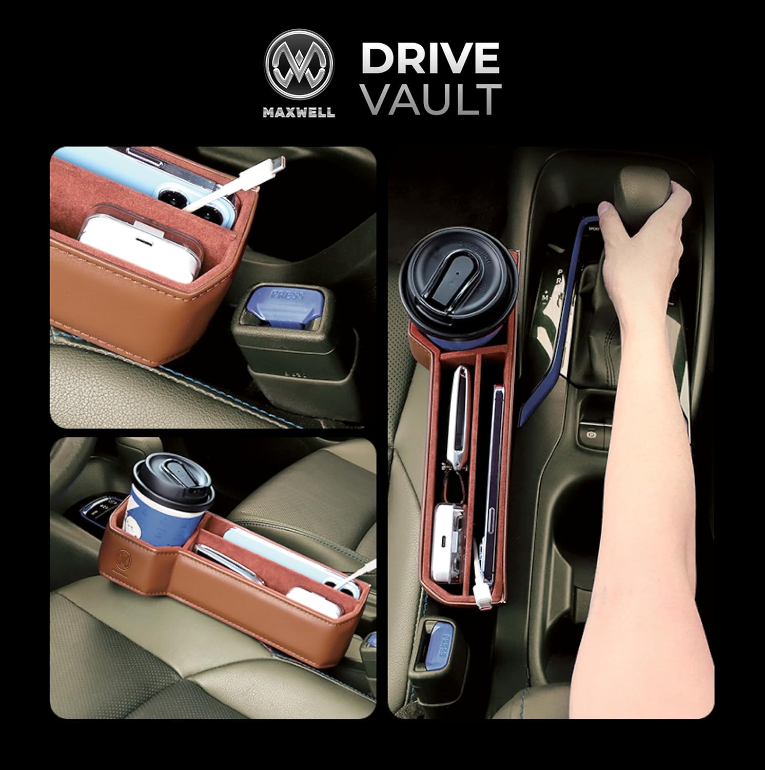 Maxwell Drive Vault Car Seat Gap Seam Storage Box Cup Holder Additional Storage for Your Devices Like Mobile Phone Tablets Eyeglasses Wallet Money Coins Notebook Pen Organizer Keys Organizer (Red)Car AccessoriesMaximizes Car Storage Space: Designed to fit