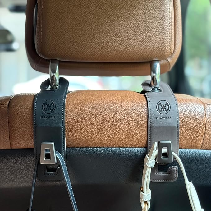 Maxwell Car Headrest Hook Swift Hook for Back Organizer Suitable for Handbags Groceries Coat Compatible with all Automobile Durable Premium Leather Easy installation Foldable (Beige)Car AccessoriesPremium Leather Construction: Crafted from high-quality, d