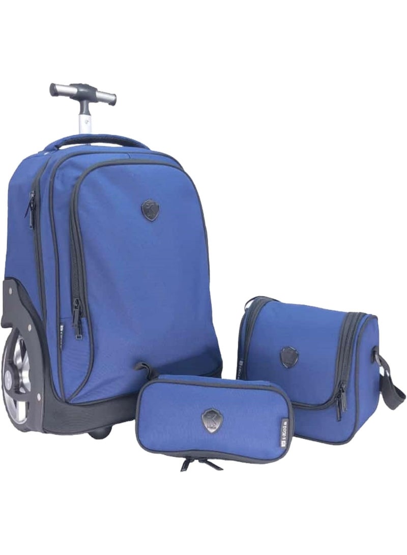 i-kola 3pcs Solid Blue Kids Rolling School Bag Set