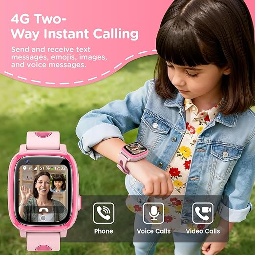 2026 4G Kids Smart Watch with Video Call & GPS – IP68 Waterproof Smartwatch for Boys & Girls, SOS, Voice Chat, School Mode - Pink
