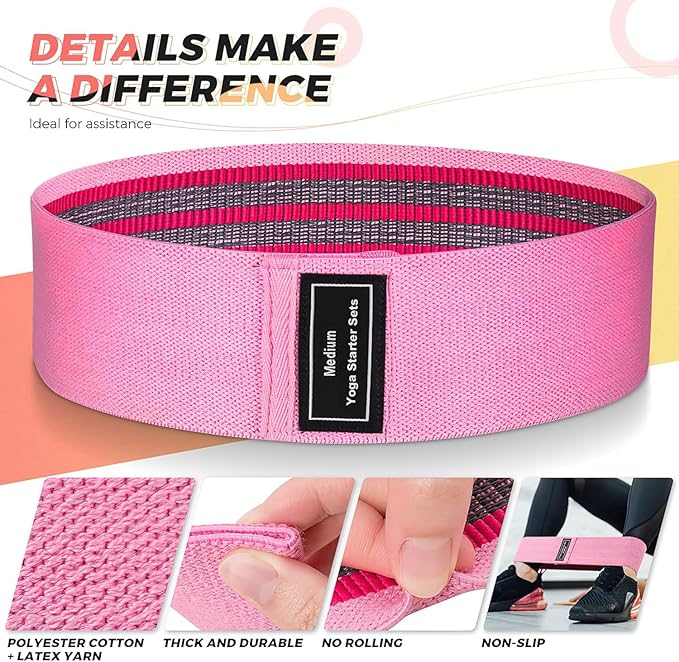 Resistance Bands Set of 5 for Women & Men – Stretch Exercise Workout Bands for Booty, Legs, Pilates & Home Fitness