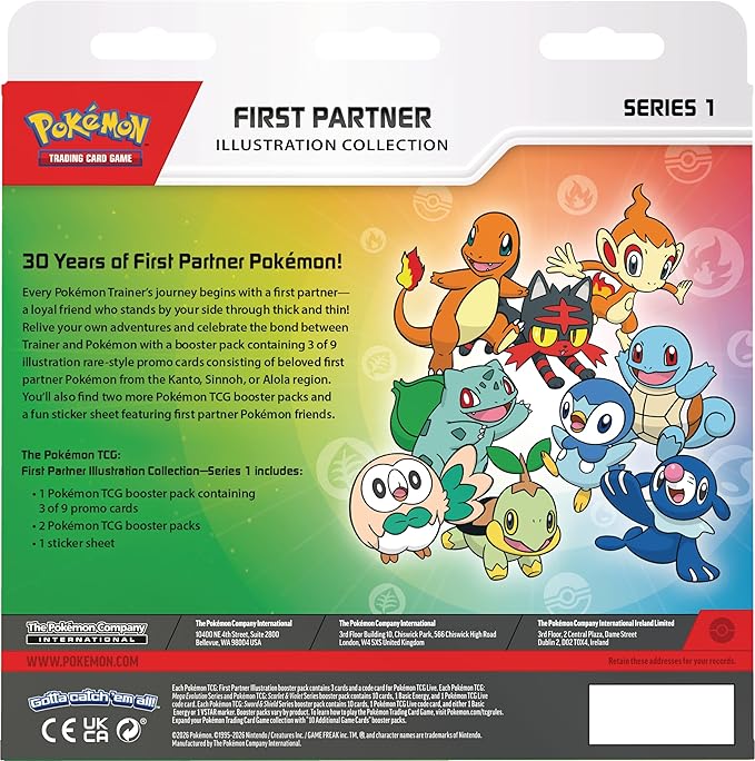 Pokémon TCG: First Partner Illustration Collection—Series 1 – Kanto/Sinnoh/Alola Starters, 3 Promo Cards, Pokémon 30th