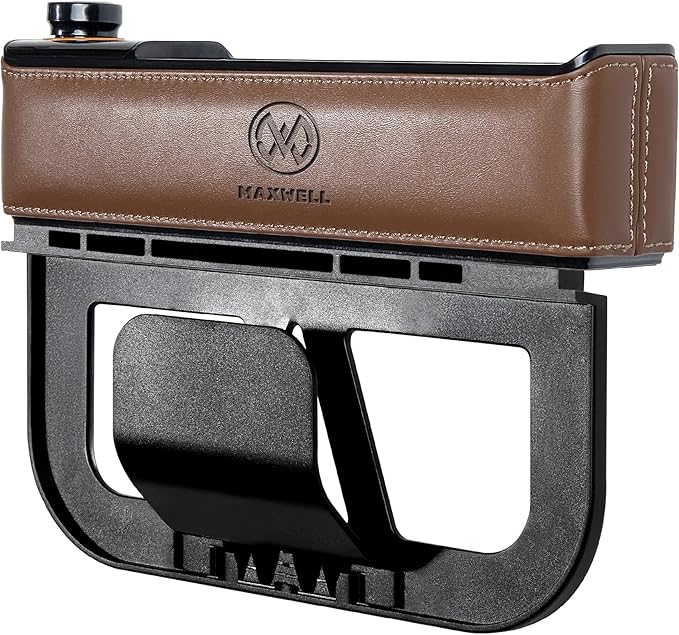 Maxwell Car Charge Organizer Pouch USBA Quick Charge Compatible with iPhone 16 Pro Max Samsung S25 Ultra Laptop Tablet etc. Secure Fit for Automobile Durable Leather Easy Organization (Brown)Car AccessoriesQuick Charge Compatibility: Supports USB-A Quick