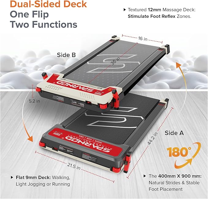 Sparnod Fitness Walking Pad Treadmill 2.5 HP – Compact Under Desk Treadmill 1–6 km/h, LED Display, Shock Absorption, Slim Foldable Design,  STH-3003 (Acupressure Walking Pad)