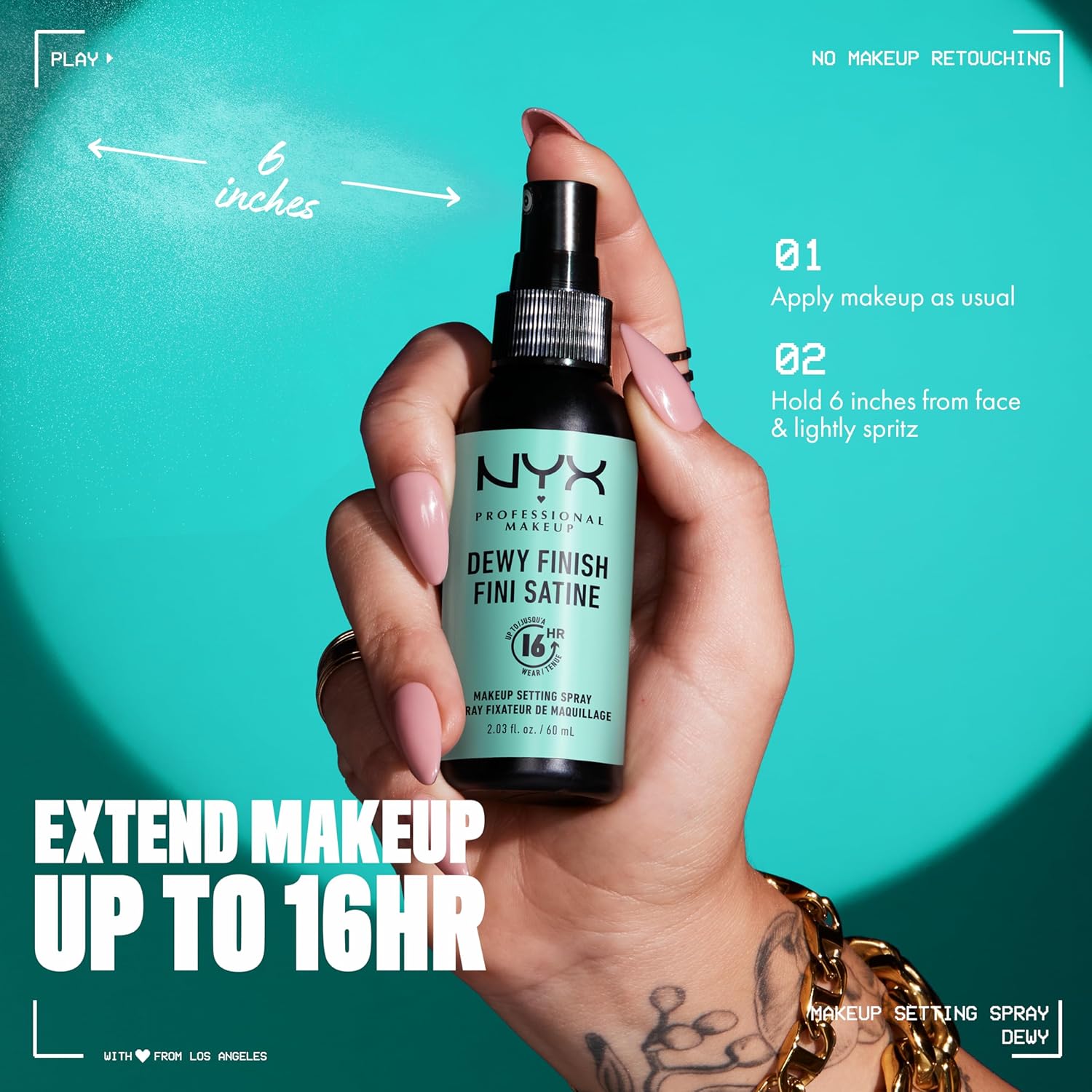 NYX PROFESSIONAL MAKEUP Long Lasting Makeup Setting Spray, Dewy Finish, 60mlMake-Up💧 Dewy Finish Formula – Adds a healthy, radiant glow to your makeup with a lightweight, non-sticky mist. ⏳ Long-Lasting Hold – Keeps makeup fresh and smudge-proof for hour