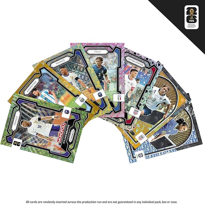 Monopoly Panini Prizm FIFA World Cup Booster Box – 24 Chromium Cards, Messi Mbappé Legends