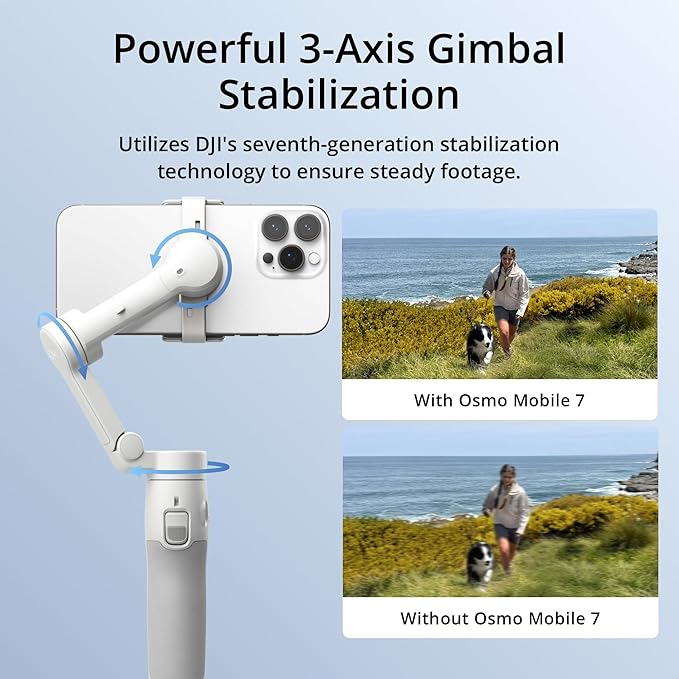 DJI Osmo Mobile 7 3-Axis Gimbal Stabilizer for iPhone & Android – ActiveTrack 7.0, Built-in Tripod, Comfortable Grip, OneTap Edit, Phone Charging – UAE Version with Official Warranty Support