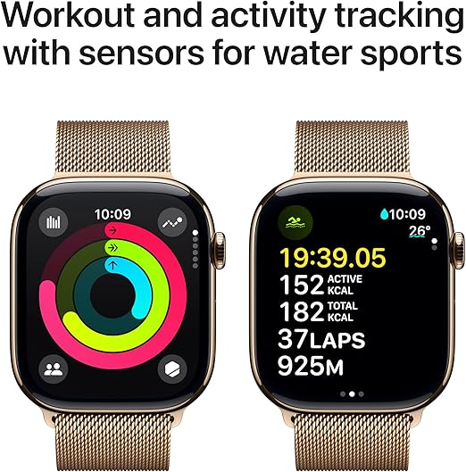 Apple Watch Series 10 GPS + Cellular Gold Titanium Case with Gold Milanese Loop | M/L. Fitness Tracker, ECG App, Always-On Retina Display, Carbon Neutral | EXPRESS DELIVERYWearablesThinstant classic Monumental DisplaySeries 10 is a major milestone for App