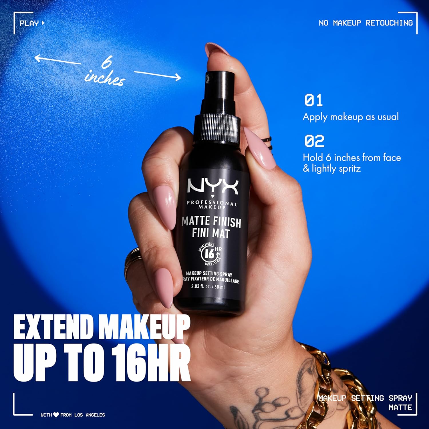 NYX PROFESSIONAL MAKEUP Makeup Setting Spray - Matte Finish, Lightweight, Long-Lasting, Extends Makeup Wear Up to 16 hours, Vegan and Cruelty Free Formula, 60mlMake Up✨ Matte Finish Control – Keeps your makeup shine-free and locked in place with a smooth,