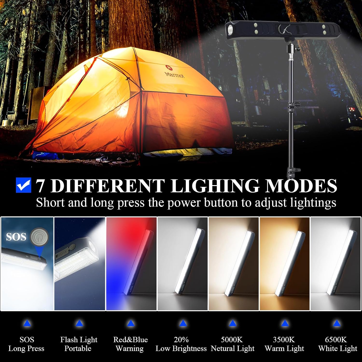 BOYKIM 8000LM Rechargeable LED Work Light with Tripod, 10000mAh Battery