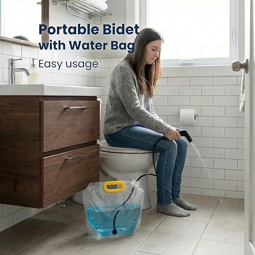Almusafir Portable Travel Bidet Shattaf – 3.5L Foldable Bag, High Pressure, Rechargeable - Black