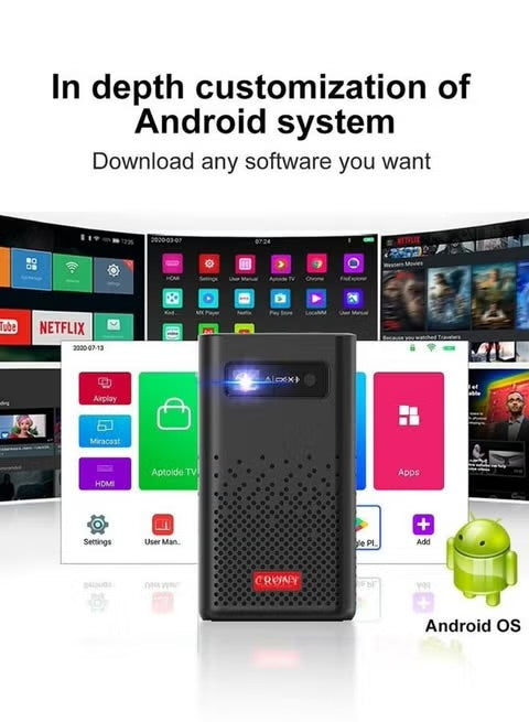 Crony C900 Smart DLP Upright Projector with Bluetooth 5.0 Speaker, Wireless Screen Mirroring, Built-in Battery, 1080P Supported Portable Home Theater Projector
