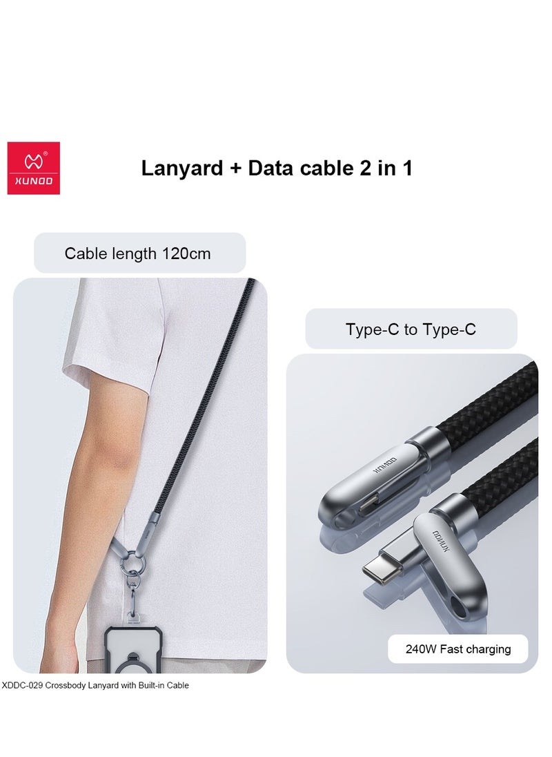 XUNDD Crossbody Lanyard with Builtin Cable (USBC to USBC) 240W Charging Cable Body Neck Lanyard for Compatible with iPhone 16 Pro Max Samsung S25 Ultra iPhone 15 Pro Max etc. (1.2M) (Pink)Mobile Accessories240W USB-C to USB-C Charging Cable: Features a hi