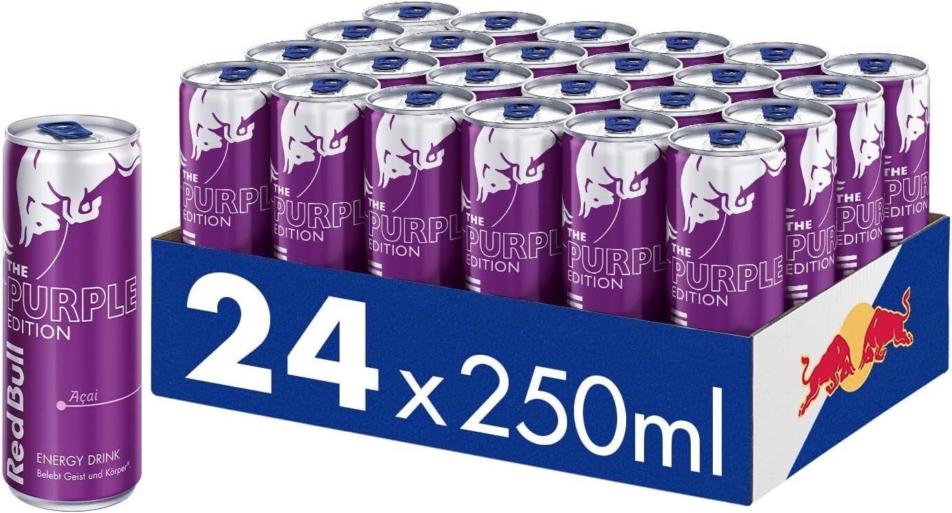 Red Bull Energy Drink The Purple Edition - Acai Berry Flavor (24 x 250ml) FREE EXPRESS SHIPPINGBeveragesRed Bull Purple Edition – Experience the unique taste of exotic Açaí berry.🫐 Unleash your wild side with Red Bull Energy Drink, The Purple Edition! Ex
