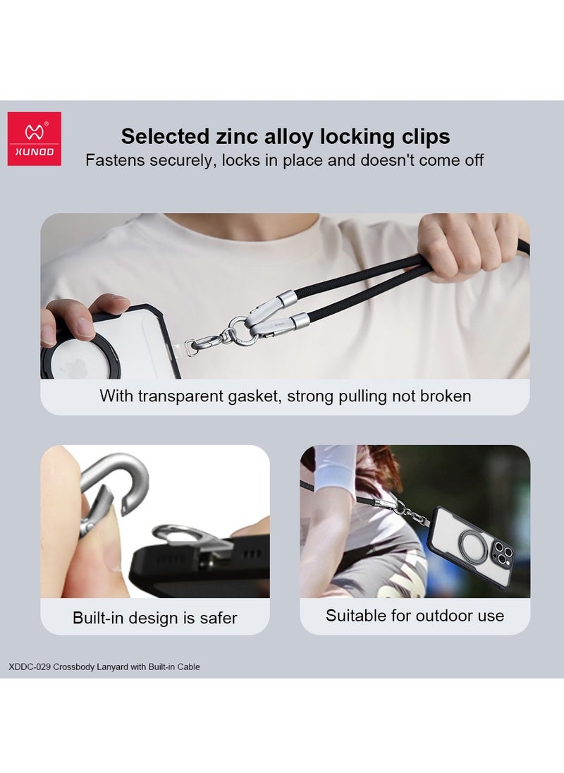 XUNDD Crossbody Lanyard with Builtin Cable (USBC to USBC) 240W Charging Cable Body Neck Lanyard for Compatible with iPhone 16 Pro Max Samsung S25 Ultra iPhone 15 Pro Max etc. (1.2M) (Pink)Mobile Accessories240W USB-C to USB-C Charging Cable: Features a hi