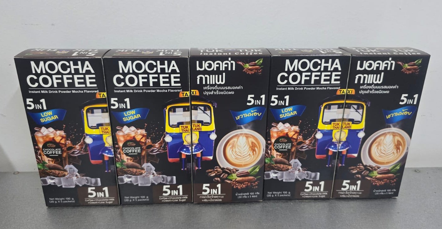 Instant Mocha Coffee Drink Powder (Total of 5 Boxes, 1 Box = 5 Sachets)BeveragesIndulge in the Perfect Fusion of Rich Coffee and Decadent Chocolate – Mocha Coffee Satisfy your cravings with our Mocha Coffee – the perfect blend of bold, aromatic coffee and