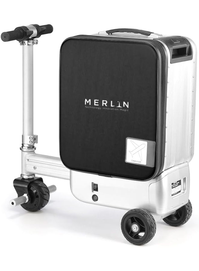 Merlin Smart Riding Scooter Luggage with Detachable Battery Upto 150kg Load Rideable Motorized Suitcase with Aluminium FrameFor Effortless Traveling28L Capacity Airports Business Trips (Black)