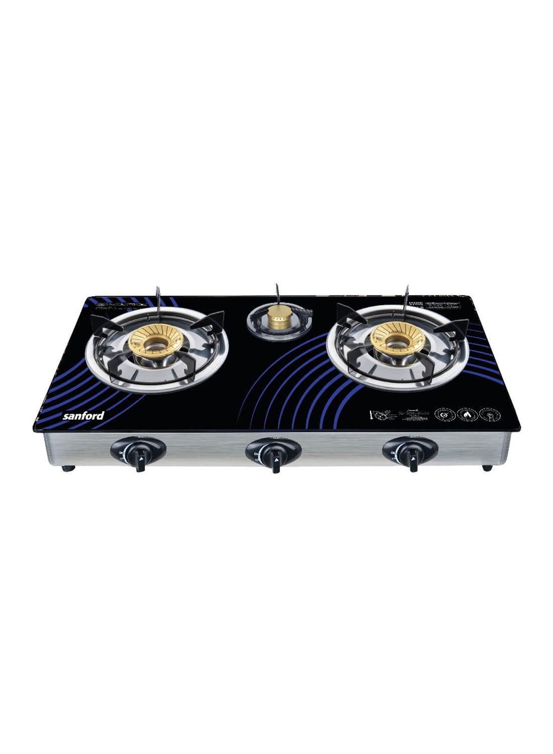 Sanford Glass Gas Stove 3 Burner (Detachable) SF5326GC B Black, MulticolorKitchen AppliancesThree Burner Gas Stove. Low Gas Consumption. Whirl-Wind Burner Cap: 90mm + 90mm + 45mm. Extra-High Tempered Glass. Size: 720 x 375mm. Stainless Steel Tray. LPG wit