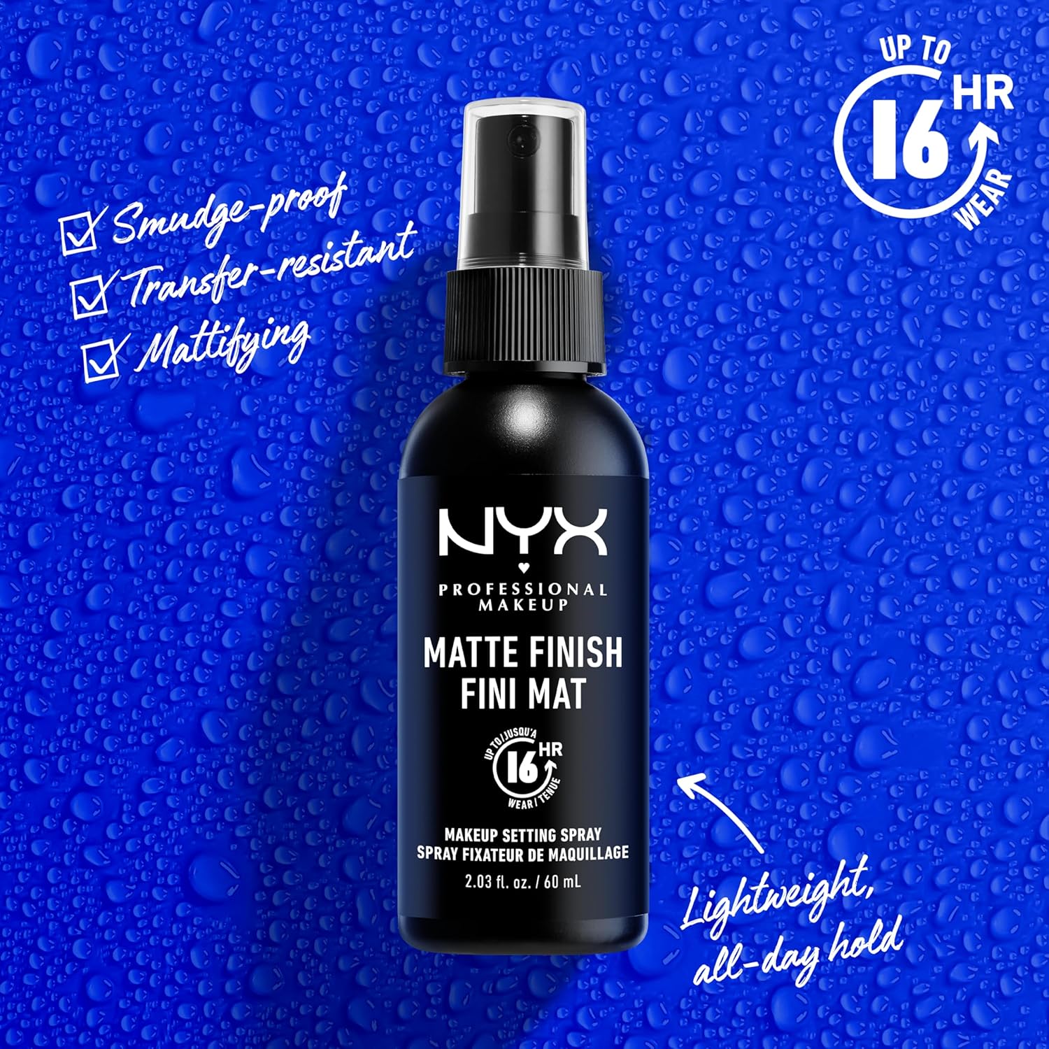 NYX PROFESSIONAL MAKEUP Makeup Setting Spray - Matte Finish, Lightweight, Long-Lasting, Extends Makeup Wear Up to 16 hours, Vegan and Cruelty Free Formula, 60mlMake Up✨ Matte Finish Control – Keeps your makeup shine-free and locked in place with a smooth,