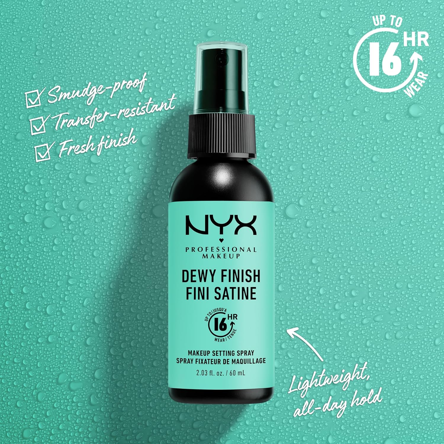 NYX PROFESSIONAL MAKEUP Long Lasting Makeup Setting Spray, Dewy Finish, 60mlMake-Up💧 Dewy Finish Formula – Adds a healthy, radiant glow to your makeup with a lightweight, non-sticky mist. ⏳ Long-Lasting Hold – Keeps makeup fresh and smudge-proof for hour