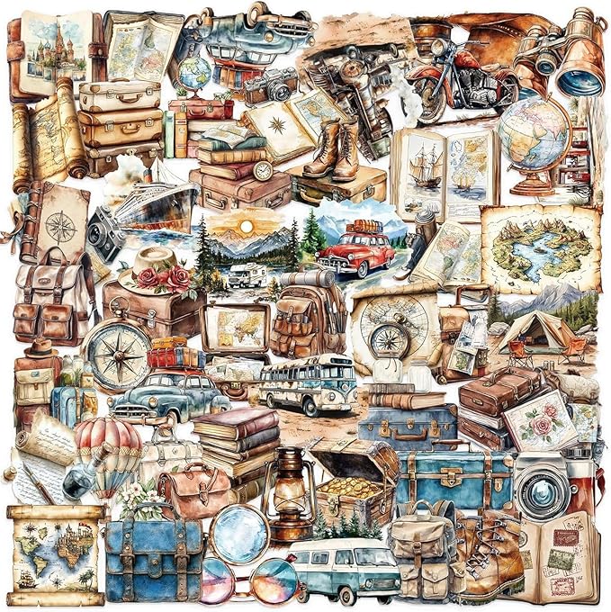 Vintage travel vinyl stickers pack