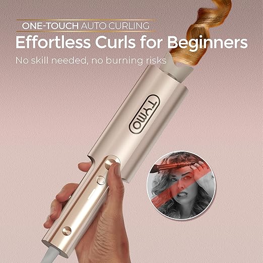 TYMO CurlPro Plus Automatic Rotating Curling Iron – 32mm Long Barrel, Ceramic, Anti-Scald, Dual Voltage, Gold