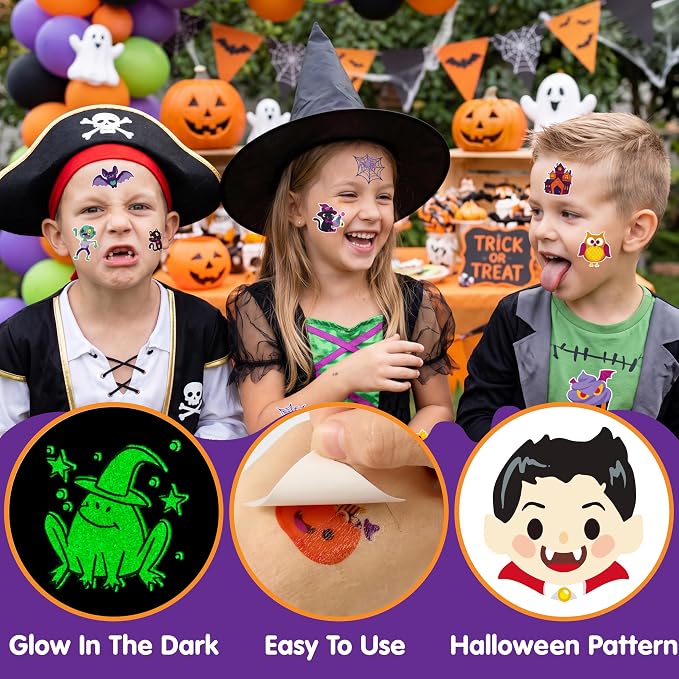 JOYIN 300+ Halloween Temporary Tattoos for Kids – Assorted Designs with Glow-in-the-Dark Tattoos
