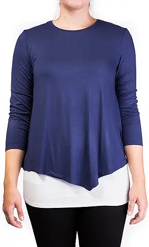 Mama Basic - Double Layer Maternity & Nursing Top  -  Navy And Cream Medium